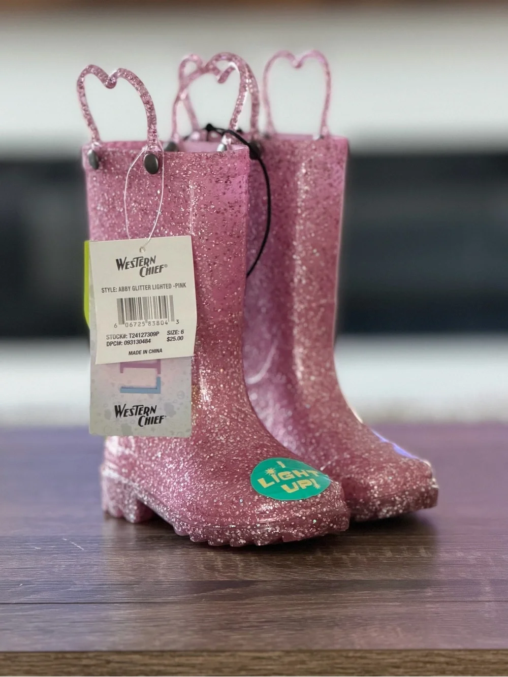 Western Chief Pink Glitter Light-Up Kids Rain Boots